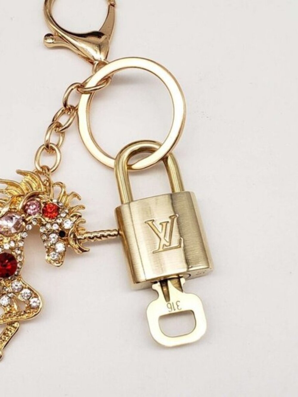 Louis Vuitton Gold Lock & Key 🔑 Authentic LV Unbranded Horse Keychain Charm - Picture 7 of 7